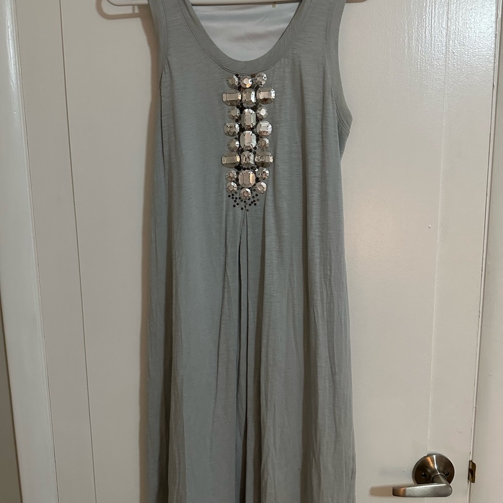 Rebecca Taylor Gray / Silver Embellished Cotton Tank Dress Size M